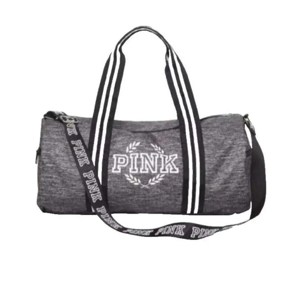 Victoria's Secret VS PINK Duffle Bag Gym Duffel Travel DARK GRAY  Logo Strap